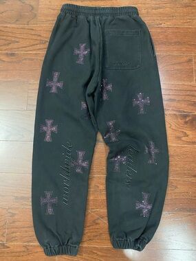 Unknown London Puff Cross Jeweled Embroidered Joggers in Black small Streetwear